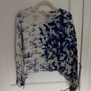 Anthropologie • Akemi + Kin Abstract Blue and White Long Sleeve Top
